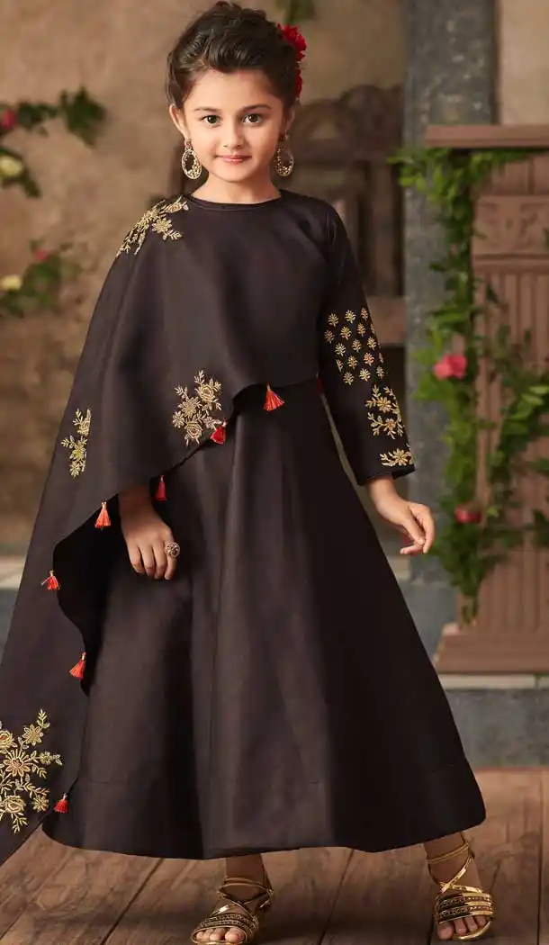 Dark Brown Color Satin Silk Party Wear Readymade Girls Gown | 57446659