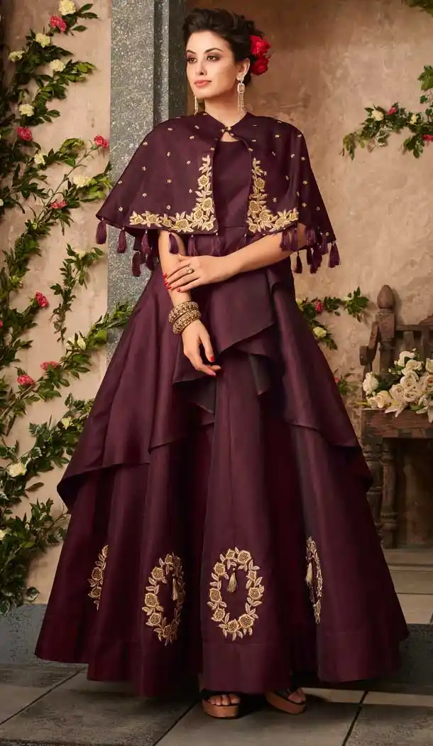 Wine Color Satin Silk Party Wear Readymade Gown | 57446662