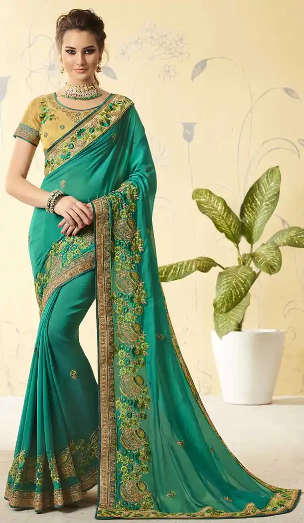Captivating Green Color Georgette Treditional Lehenga Saree | 376044900