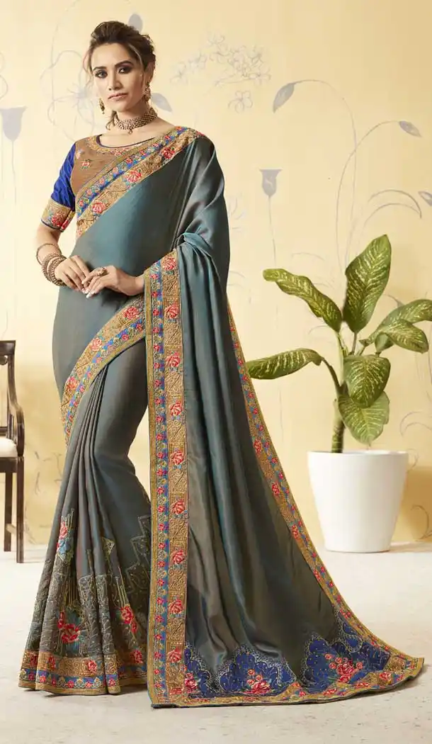 Grey Color Barfi Silk Treditional Lehenga Saree | 376044901