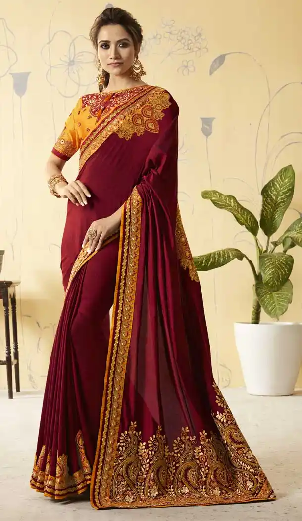 Maroon Color Barfi Silk Treditional Lehenga Saree | 376044902
