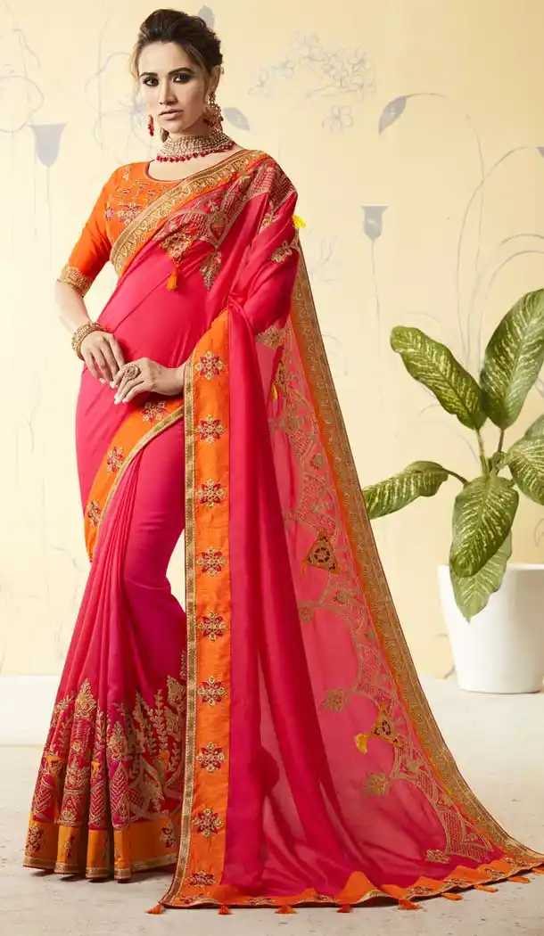 Pink Color Vichitra Silk Treditional Lehenga Saree | 376044907