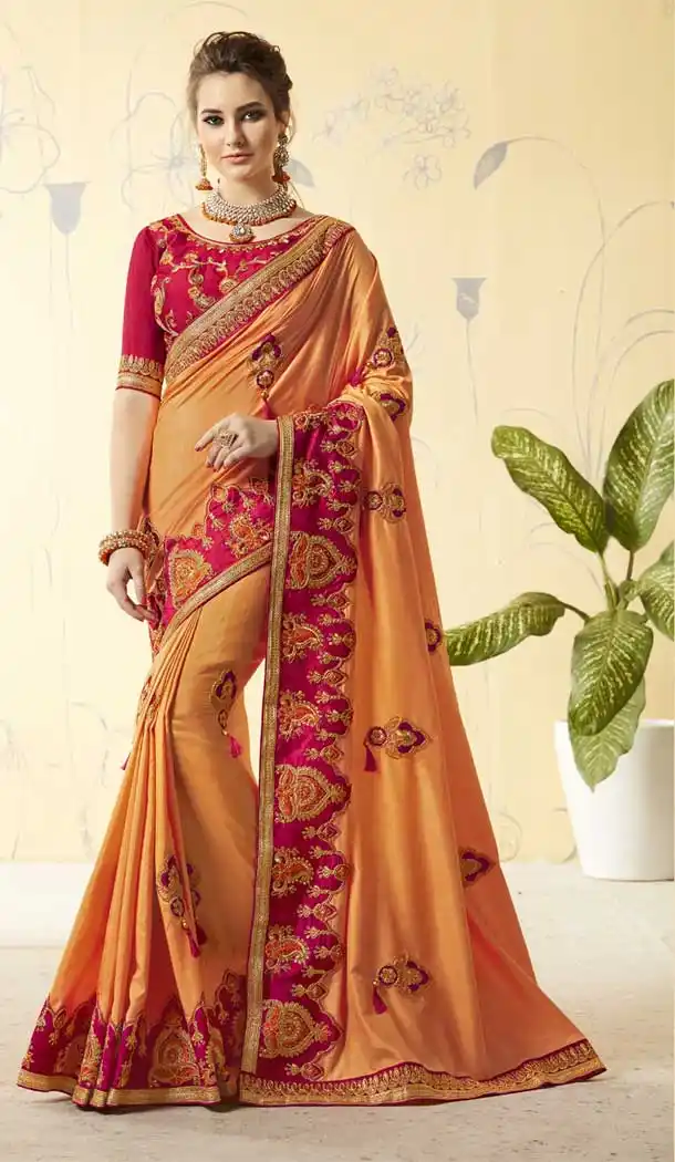 Orange Color Vichitra Silk Treditional Lehenga Saree | 376044908