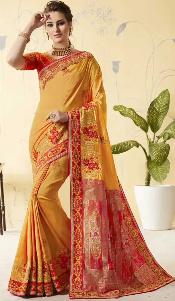Yellow Color Sana Silk Jaquard Treditional Lehenga Saree | 376044910