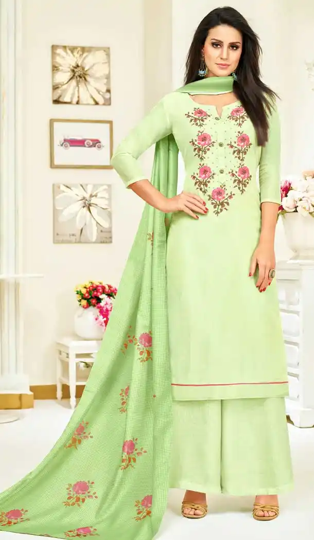 Pista Green Color Upada Silk Digital Print Palazzo Suit | 374944806