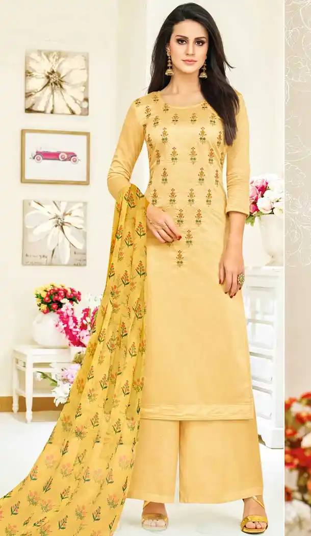 Mystic Cream Color Upada Silk Digital Print Palazzo Suit | 374944809