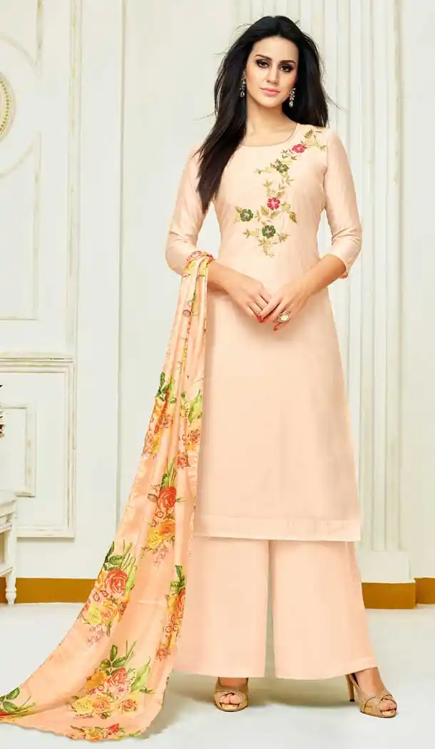 Bisque Color Upada Silk Digital Print Palazzo Suit | 374944810
