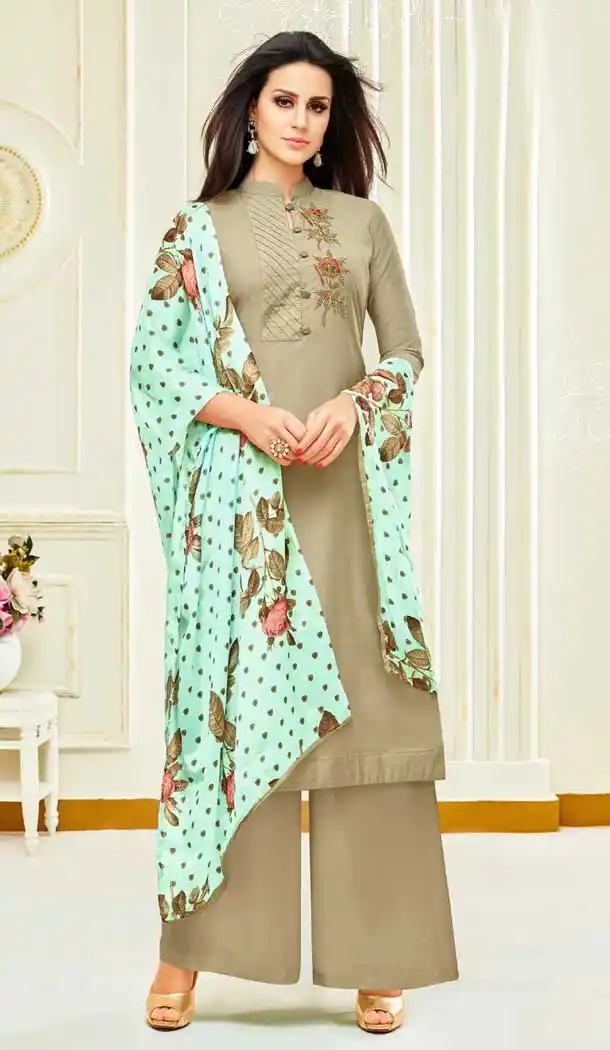 Sage Color Upada Silk Digital Print Palazzo Suit | 374944811