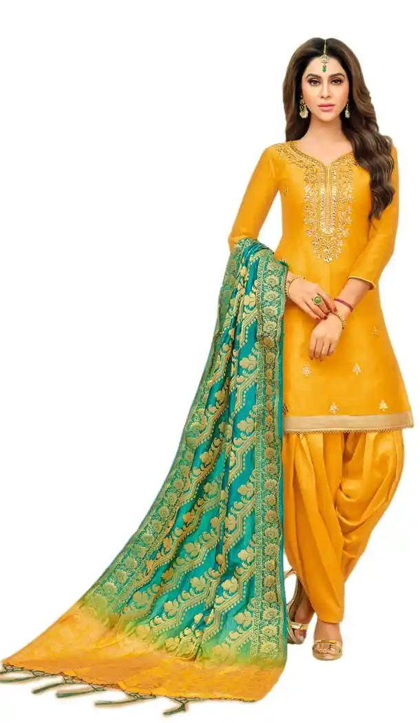 Musturd Yellow Color Art Silk Punjabi Patiala Suit | 57596811