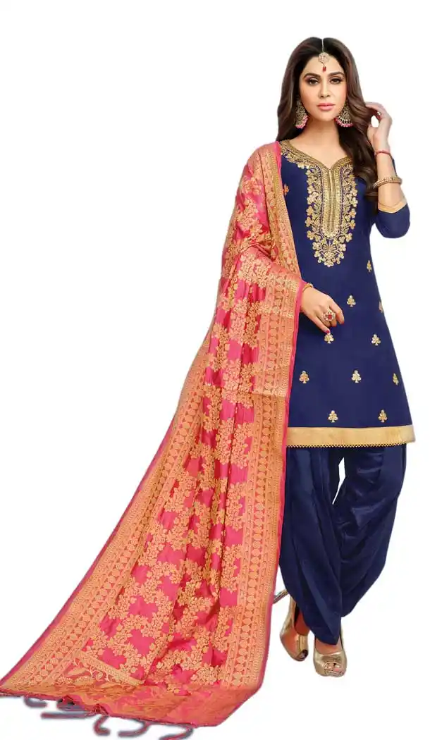 Navy Blue Color Art Silk Punjabi Patiala Suit | 57596814