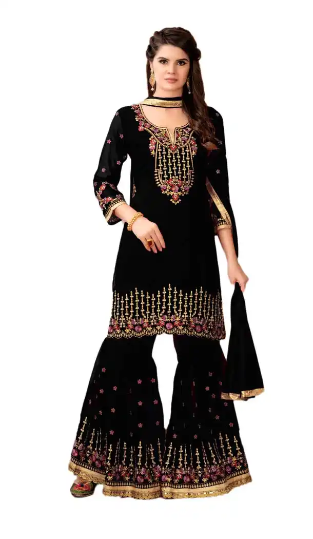 Black Color Georgette Party Wear Palazzo Suit | 57706923