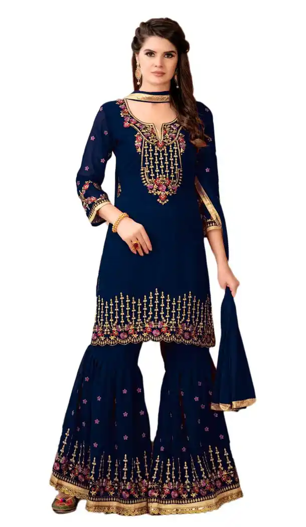 Navy Blue Color Georgette Party Wear Palazzo Suit | 57706925