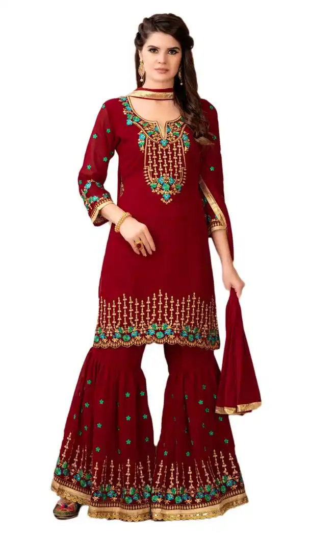 Maroon Color Georgette Party Wear Palazzo Suit | 57706926