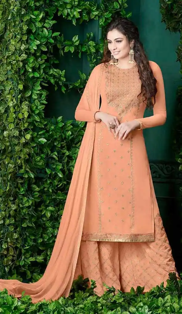 Peach Color Georgette Pakistani Style Palazzo Suit | 57346548