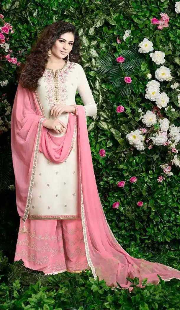 Lovely White Color Georgette Pakistani Style Palazzo Suit | 57346549