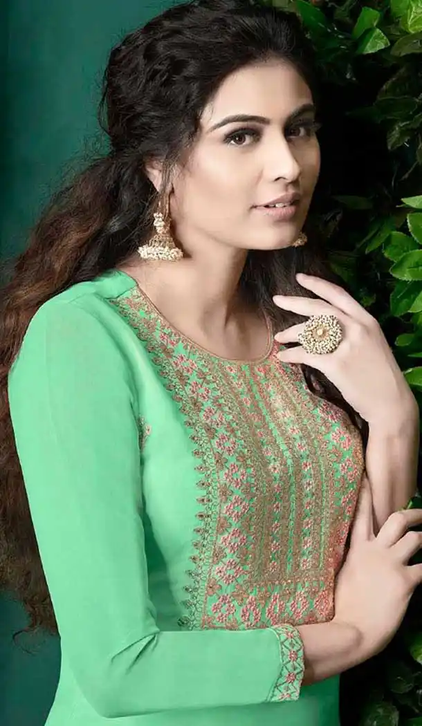 Light Green Color Georgette Pakistani Style Palazzo Suit | 57346550