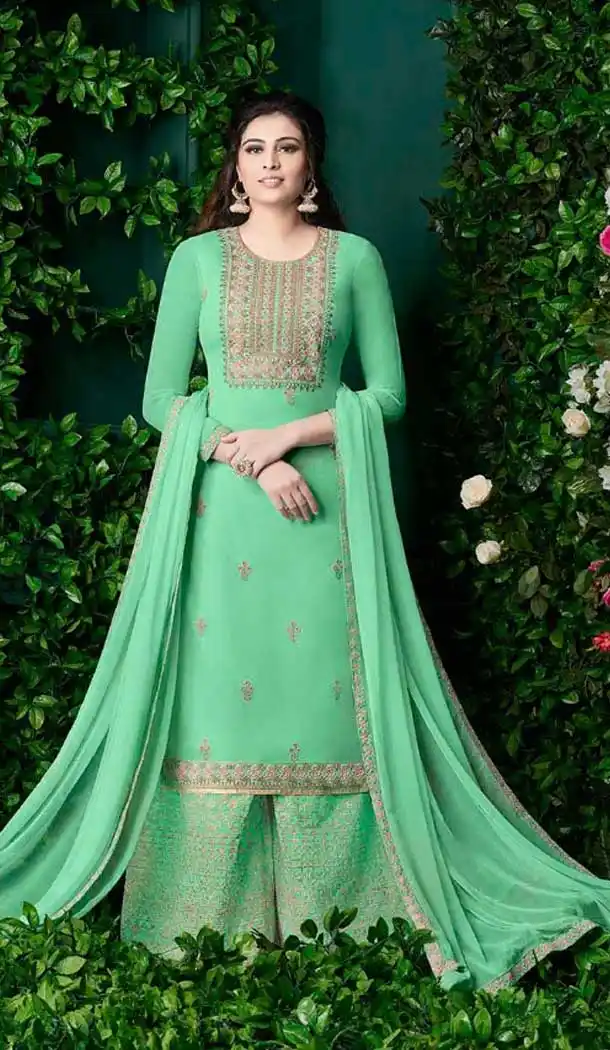 Light Green Color Georgette Pakistani Style Palazzo Suit | 57346550