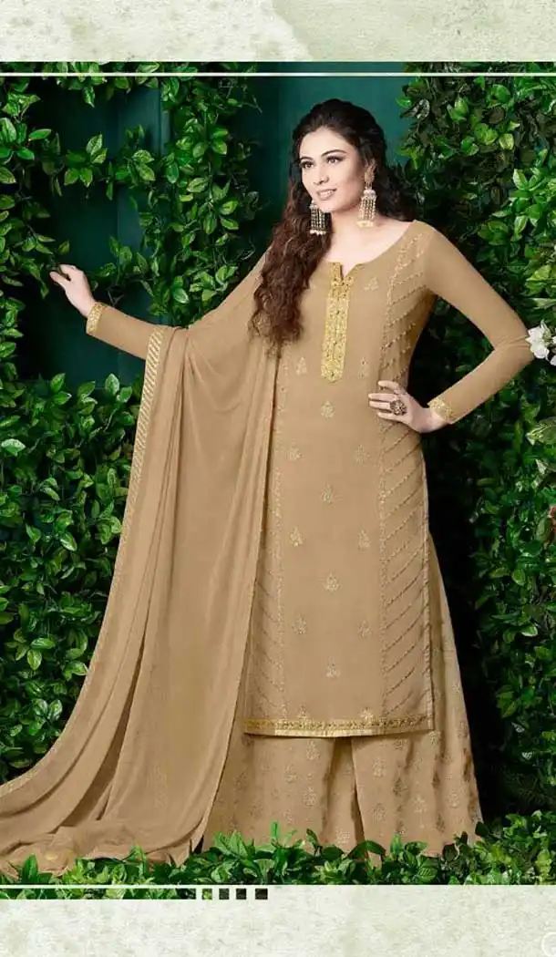 Beige Color Georgette Pakistani Style Palazzo Suit | 57346551