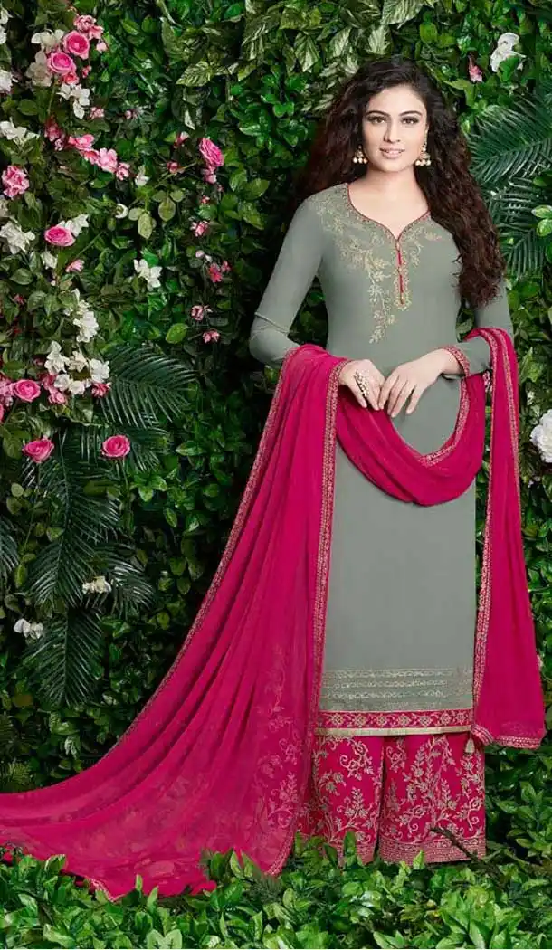 Grey Color Georgette Pakistani Style Palazzo Suit | 57346553