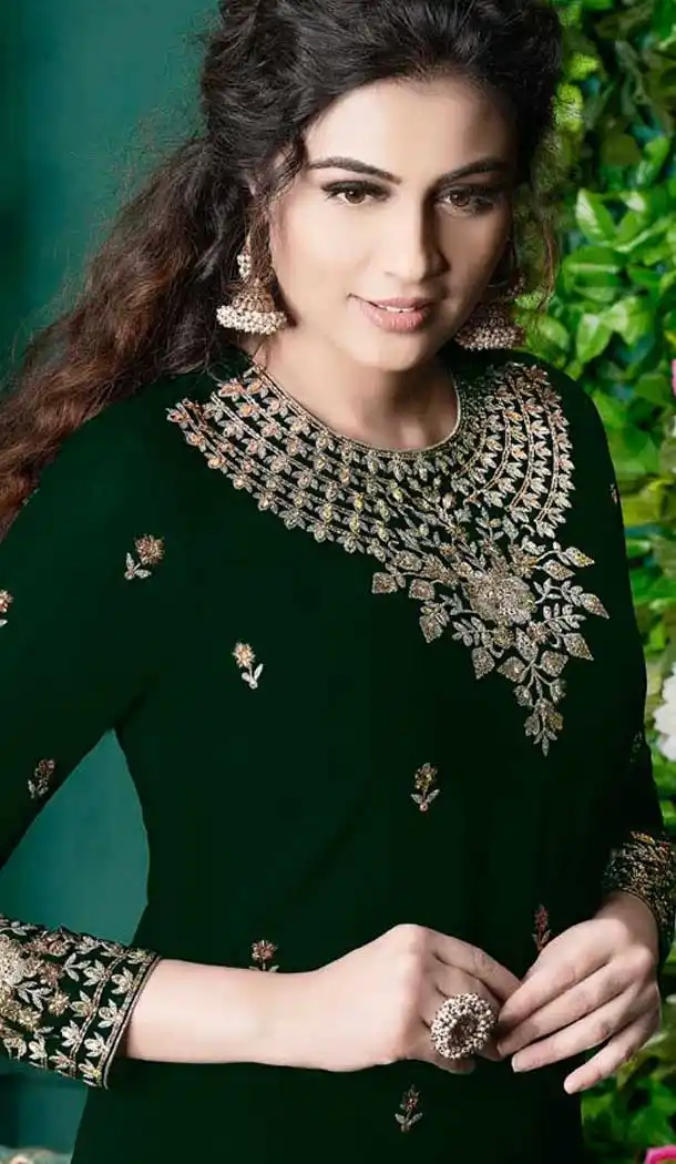Forest Green Color Georgette Pakistani Style Palazzo Suit | 57346554
