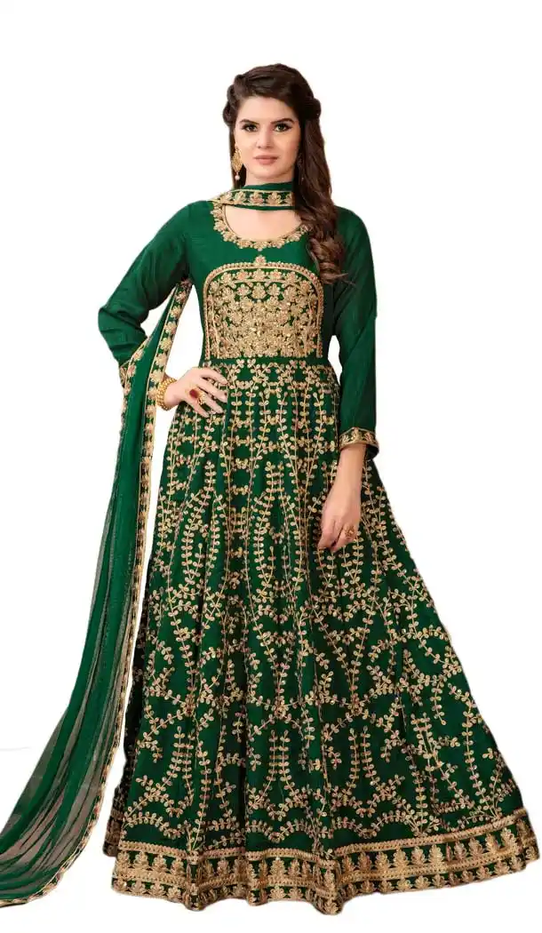 Green Color Art Silk Floor Length Abaya Style Salwar Kameez | 57726940