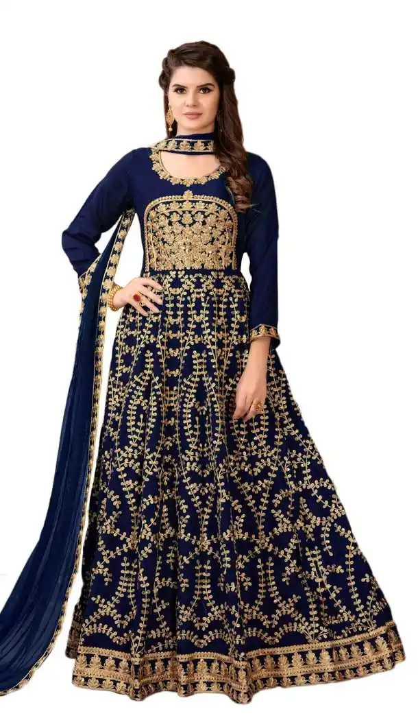 Navy Blue Color Art Silk Floor Length Abaya Style Salwar Kameez | 57726941