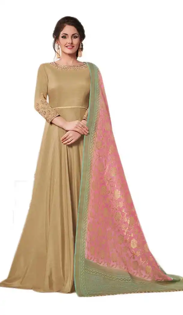 Beige Color Muslin Silk Lonng Length Salwar kameez | 57897111