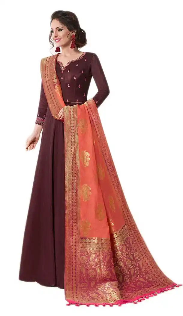 Wine Color Muslin Silk Lonng Length Salwar kameez | 57897112