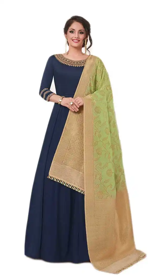 Navy Blue Color Muslin Silk Lonng Length Salwar kameez | 57897116