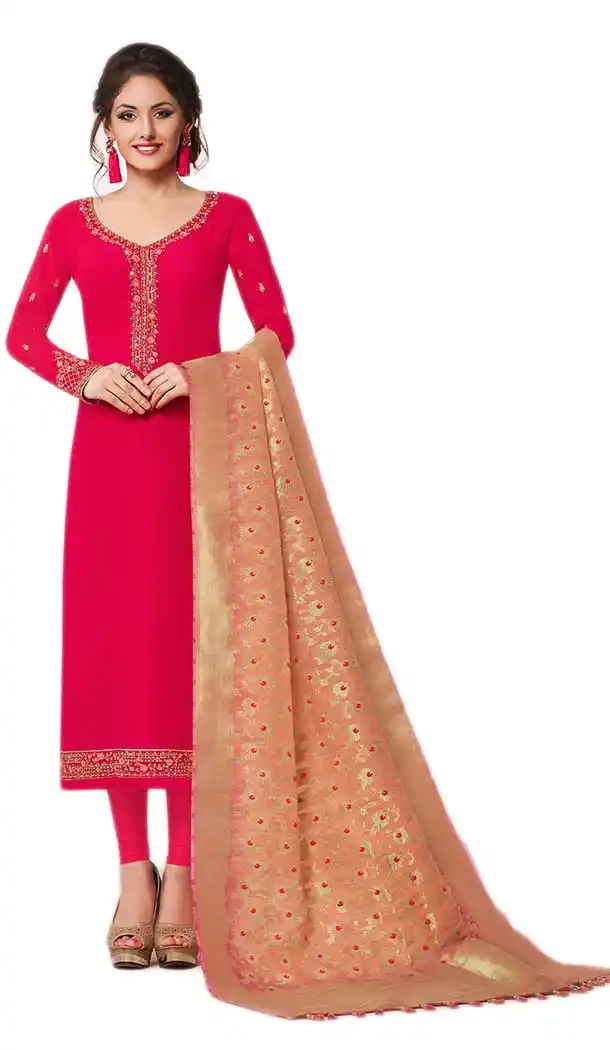 Dark Pink Color Muslin Silk Lonng Length Salwar kameez | 57897118