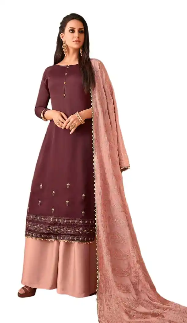 Wine Color Satin Georgette Party Wear Palazzo Suits | 57987235