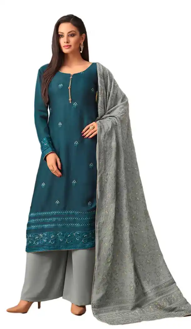 Blue Color Satin Georgette Party Wear Palazzo Suits | 57987237