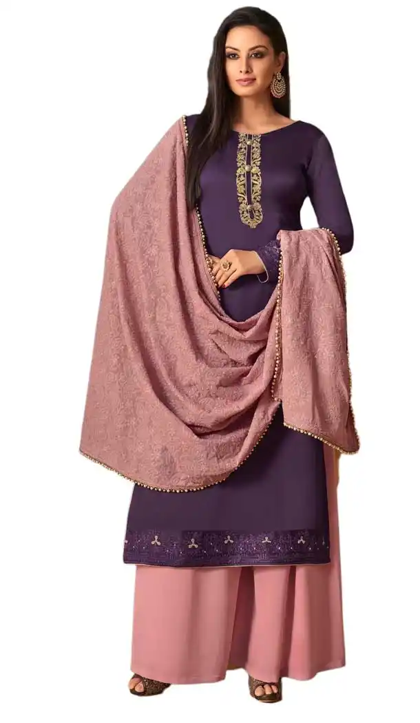 Purple Color Satin Georgette Party Wear Palazzo Suits | 57987239