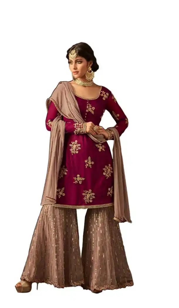 Magenta Pink Color Net Designer Palazzo Pants Suit | 58117374