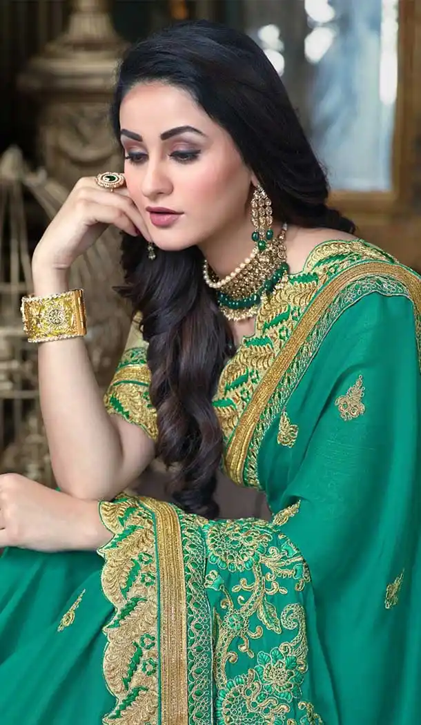 Chic Green Georgette Treditional Saree | 377345093