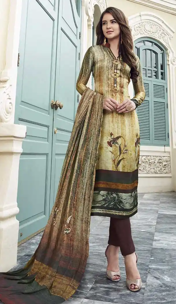 Multi Color Maska Satin Digital Printed Salwar Kameez | 376144911