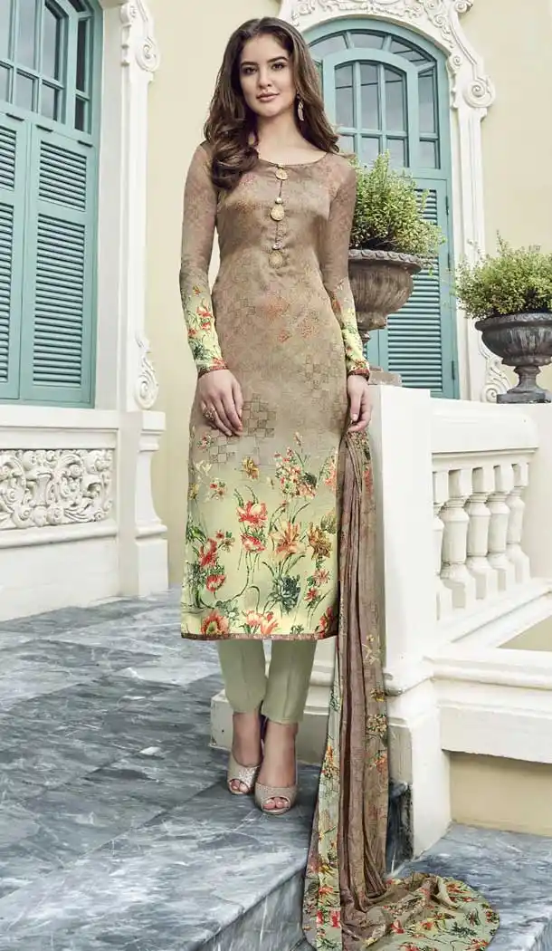 Digital Printed Maska Satin Straight Cut Multi Color Salwar Kameez | 376144920