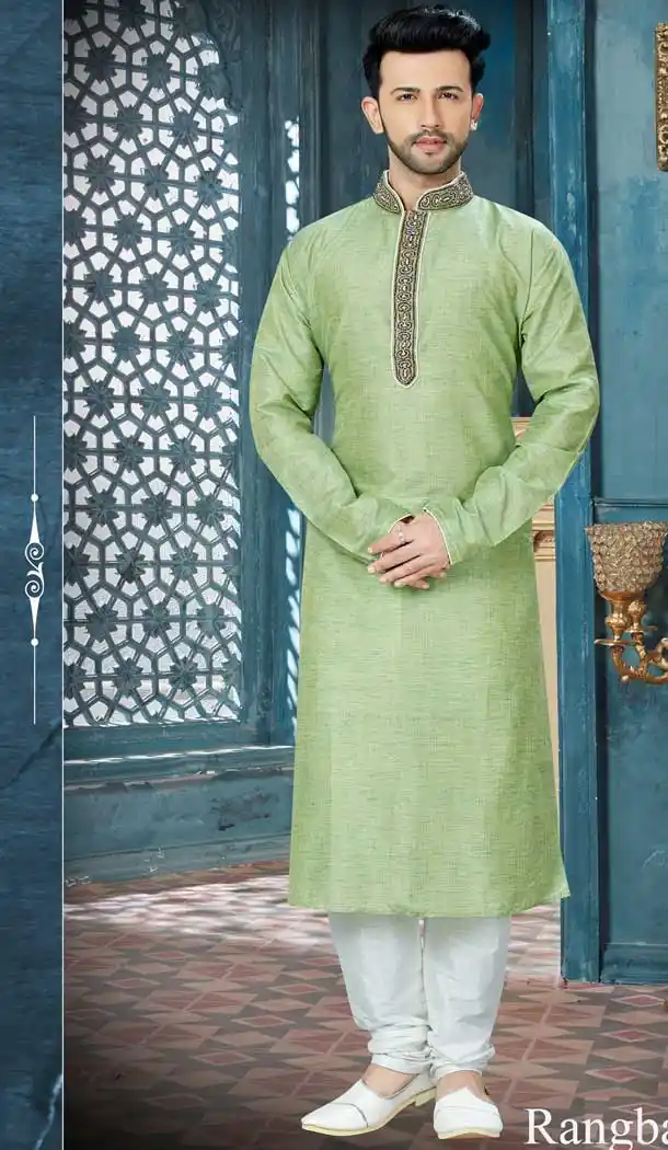 Pista Green Color Banglore Silk Readymade Kurta Pajama | Vol3R132
