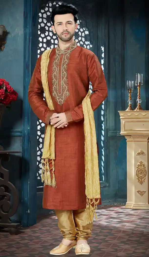 Melodic Rust Color Giccha Silk Readymade Kurta Pajama | Vol3R134