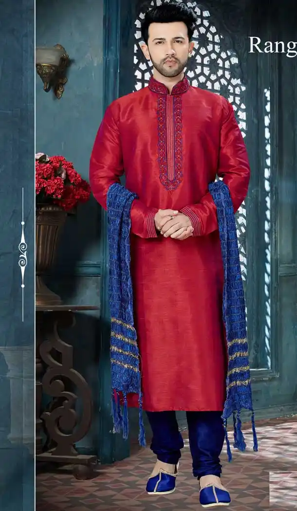 Marron & Blue Color Banglore Silk Readymade Kurta Pajama | Vol3R137