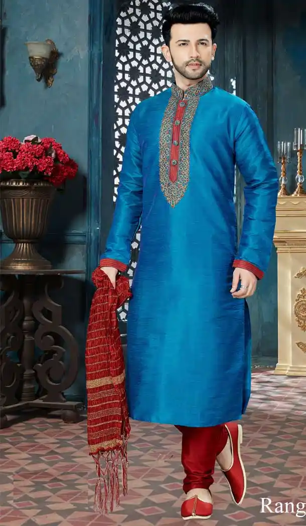 Alluring Blue Color Banglore Silk Readymade Kurta Pajama | Vol3R139
