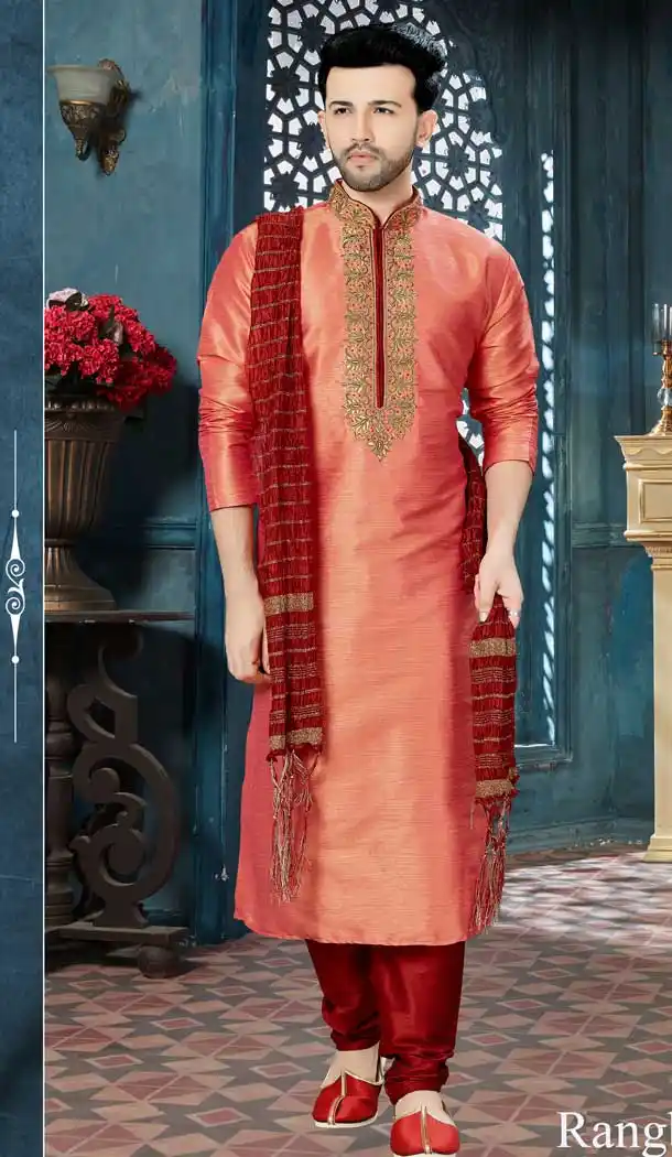 Splendorous Peach Color Banglore Silk Readymade Kurta Pajama | Vol3R144