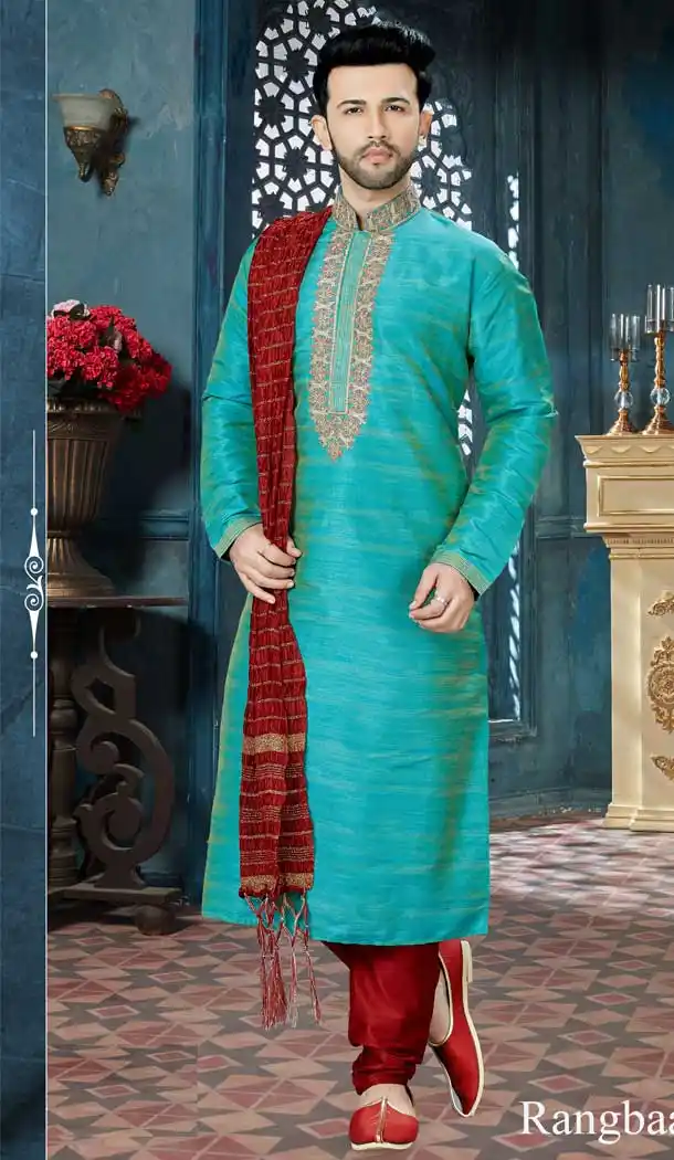 Teal Green Color Banglore Silk Readymade Kurta Pajama | Vol3R146