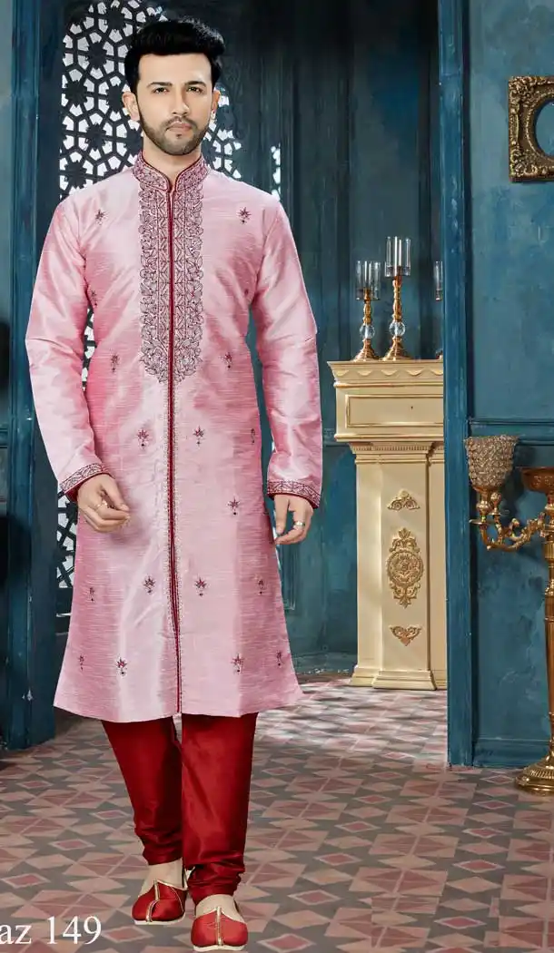 Scintillating Pink Color Art Dupion Readymade Kurta Pajama | Vol3R149