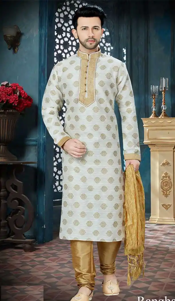 Off White Color Banarasi Jaquard Readymade Kurta Pajama | Vol3R153