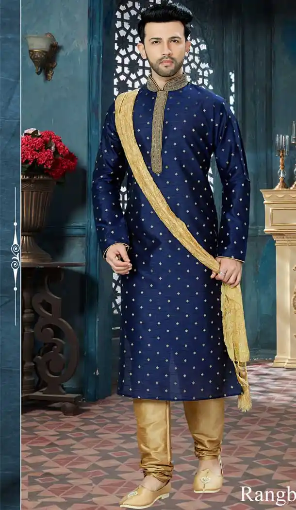 Navy Blue Color Chanderi Jaquard Readymade Kurta Pajama | Vol3R154