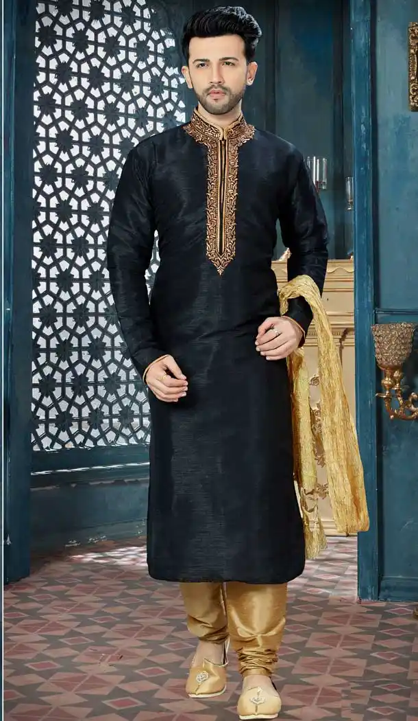 Black Color Art Dupion Readymade Kurta Pajama | Vol3R155