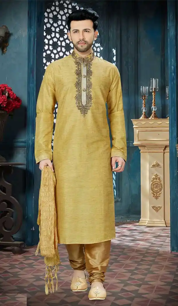 Dark Gold Color Banglore Silk Readymade Kurta Pajama | Vol3R156