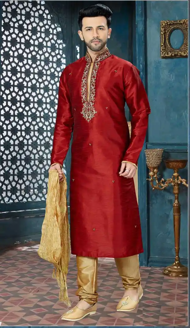 Maroon Gold Color Banglore Silk Readymade Kurta Pajama | Vol3R157
