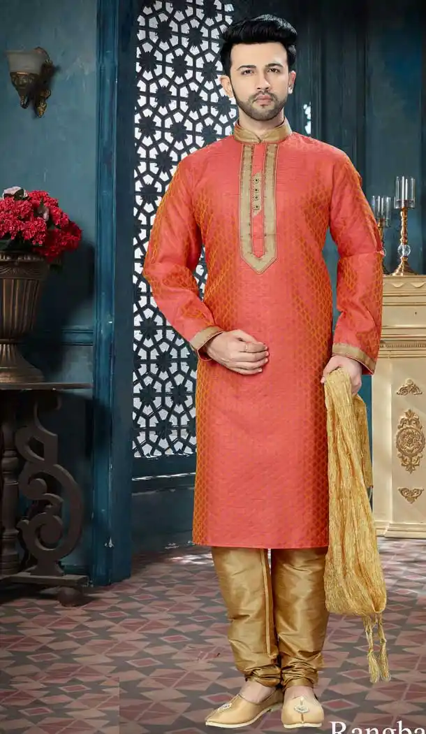 Gajri Color Art Dupion Jaquard Readymade Kurta Pajama | Vol3R158